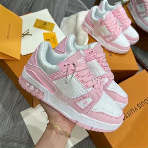 fluffy pastel lv trainers|luxury pink lv trainers.